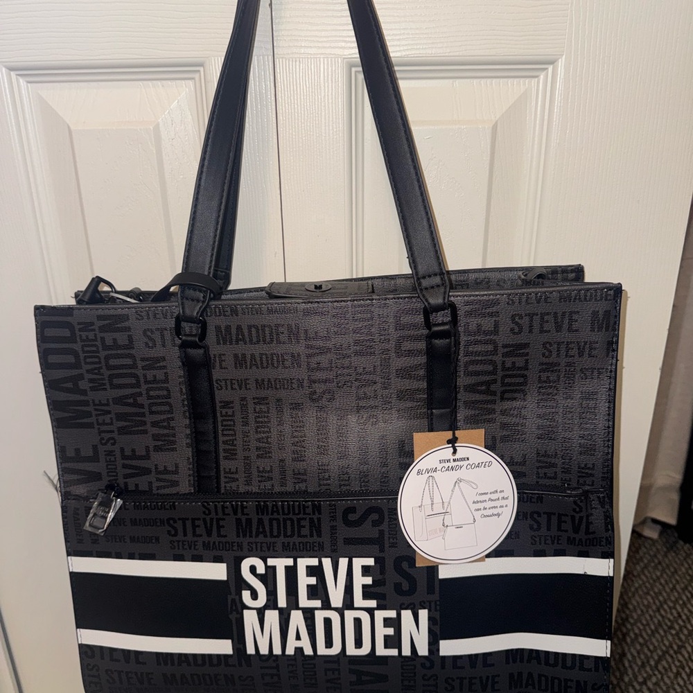 Steve Madden Black and Gray Logo Laptop Bag